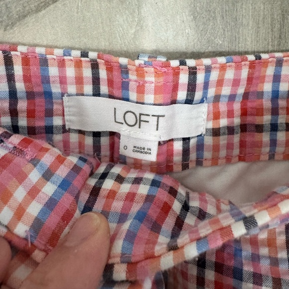 ANN TAYLOR Loft Linen Checkered Shorts Pink Blue Size 0* - Picture 3 of 6